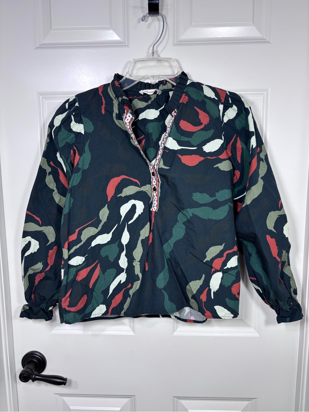 Maude Vivante Ashley Brush Strokes Long Sleeve Boho Shirt Women’s M Green